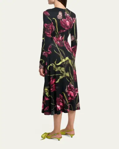 Erdem Floral Long-Sleeve Draped Midi Dress | Thumbnail 3 Erdem Floral Long-Sleeve Draped Midi Dress | Thumbnail 3