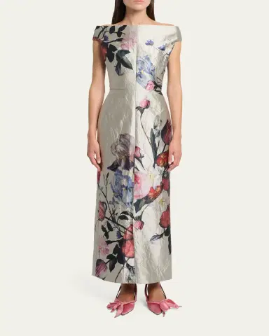 Erdem Off-The-Shoulder Floral Satin Column Gown | Thumbnail 2 Erdem Off-The-Shoulder Floral Satin Column Gown | Thumbnail 2