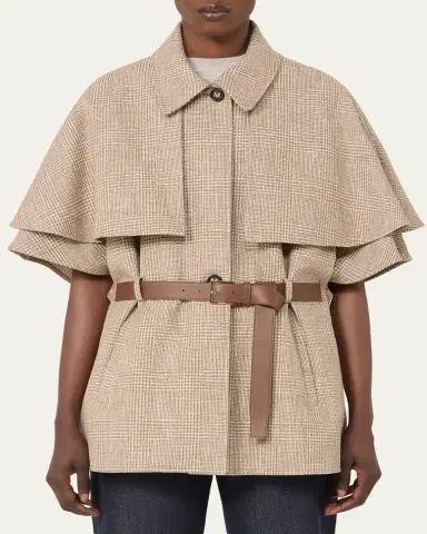 Max Mara Glen Plaid Cotton Cloak with Leather Belt | Thumbnail 4 Max Mara Glen Plaid Cotton Cloak with Leather Belt | Thumbnail 4