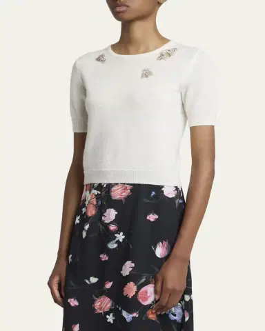 Erdem Crystal Bug Embellished Alpaca Knit Short-Sleeve Sweater | Thumbnail 4 Erdem Crystal Bug Embellished Alpaca Knit Short-Sleeve Sweater | Thumbnail 4