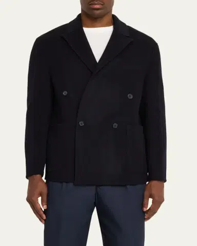 OFFICINE GÉNÉRALE Men's Dark Navy Double-Breasted Wool Maxwell Sport Jacket | Thumbnail 4 OFFICINE GÉNÉRALE Men's Dark Navy Double-Breasted Wool Maxwell Sport Jacket | Thumbnail 4