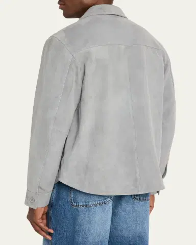OFFICINE GÉNÉRALE Men's Grey Suede Julien Overshirt | Thumbnail 3 OFFICINE GÉNÉRALE Men's Grey Suede Julien Overshirt | Thumbnail 3