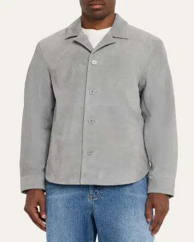 OFFICINE GÉNÉRALE Men's Grey Suede Julien Overshirt | Thumbnail 4 OFFICINE GÉNÉRALE Men's Grey Suede Julien Overshirt | Thumbnail 4