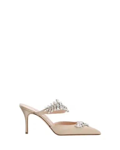 Manolo Blahnik 90mm Lurum Embellished Satin Mule Pumps | Thumbnail 1 Manolo Blahnik 90mm Lurum Embellished Satin Mule Pumps | Thumbnail 1