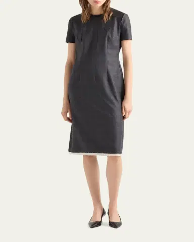 Prada Checkered Wool Short-Sleeve Dress | Thumbnail 2 Prada Checkered Wool Short-Sleeve Dress | Thumbnail 2