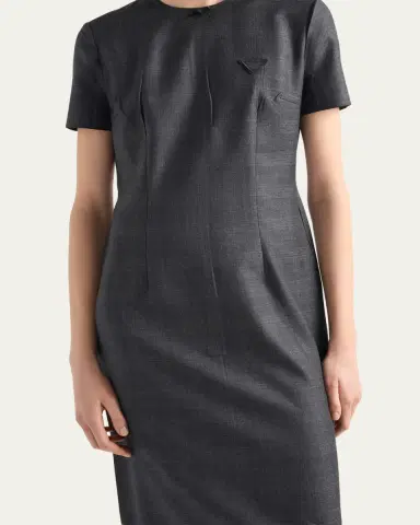 Prada Checkered Wool Short-Sleeve Dress | Thumbnail 4 Prada Checkered Wool Short-Sleeve Dress | Thumbnail 4