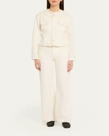 L'Agence Yarin Fringe-Trim Collarless Denim Jacket | Thumbnail 2 L'Agence Yarin Fringe-Trim Collarless Denim Jacket | Thumbnail 2