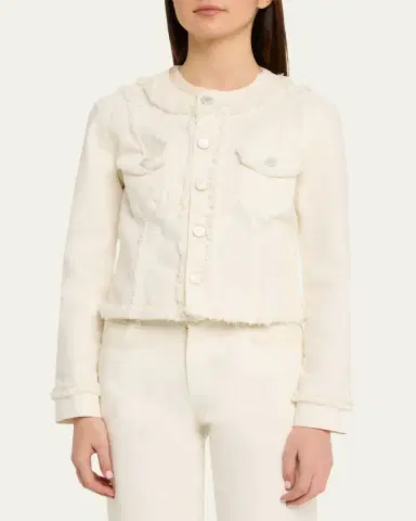 L'Agence Yarin Fringe-Trim Collarless Denim Jacket | Thumbnail 4 L'Agence Yarin Fringe-Trim Collarless Denim Jacket | Thumbnail 4