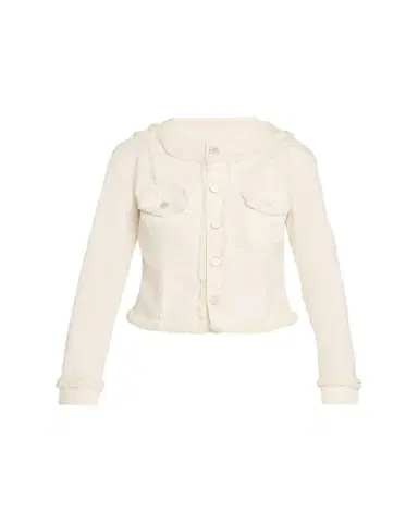L'Agence Yarin Fringe-Trim Collarless Denim Jacket | Thumbnail 1 L'Agence Yarin Fringe-Trim Collarless Denim Jacket | Thumbnail 1