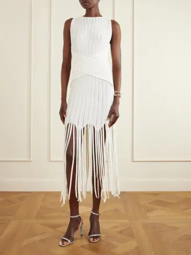 Balmain Fringed Pointelle-knit Midi Dress | Thumbnail 2 Balmain Fringed Pointelle-knit Midi Dress | Thumbnail 2