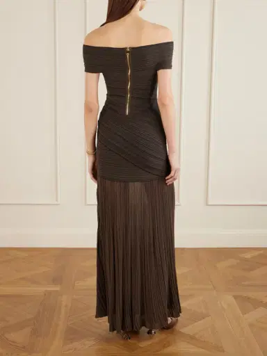 Balmain Off-the-shoulder Ribbed-knit Maxi Dress | Thumbnail 3 Balmain Off-the-shoulder Ribbed-knit Maxi Dress | Thumbnail 3