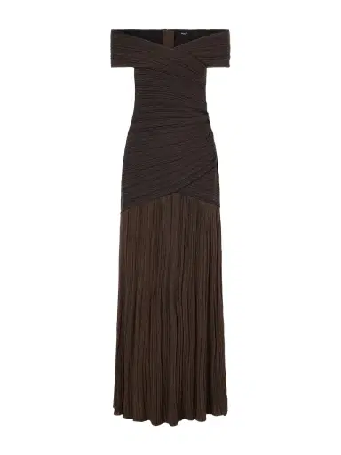 Balmain Off-the-shoulder Ribbed-knit Maxi Dress | Thumbnail 1 Balmain Off-the-shoulder Ribbed-knit Maxi Dress | Thumbnail 1