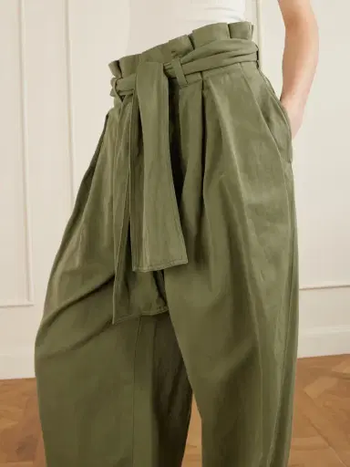 Balmain Belted Pleated Cotton And Linen-blend Twill Tapered Pants | Thumbnail 5 Balmain Belted Pleated Cotton And Linen-blend Twill Tapered Pants | Thumbnail 5