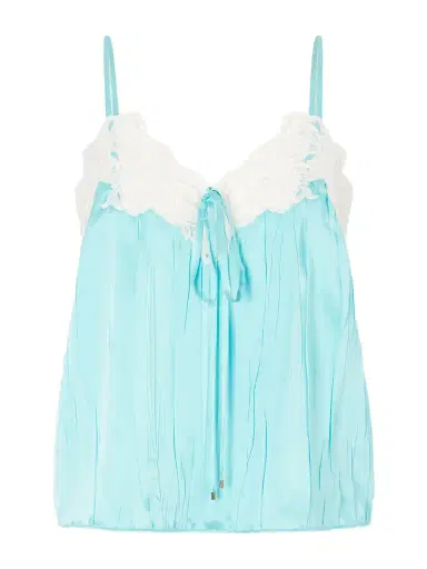 Chloé Lace-trimmed Crinkled Silk-satin Top | Thumbnail 1 Chloé Lace-trimmed Crinkled Silk-satin Top | Thumbnail 1
