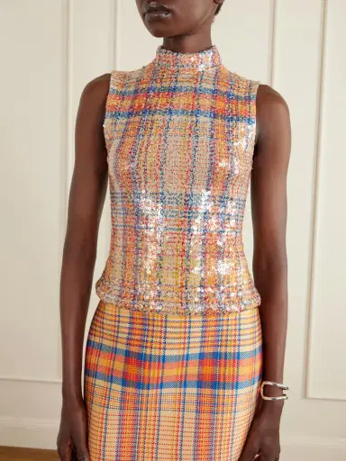 Brandon Maxwell Piper Checked Sequined Mesh Turtleneck Top | Thumbnail 3 Brandon Maxwell Piper Checked Sequined Mesh Turtleneck Top | Thumbnail 3
