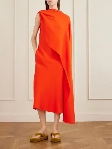 Balenciaga Cape-effect Draped Wool And Silk-blend Crepe Midi Dress | Thumbnail 2 Balenciaga Cape-effect Draped Wool And Silk-blend Crepe Midi Dress | Thumbnail 2