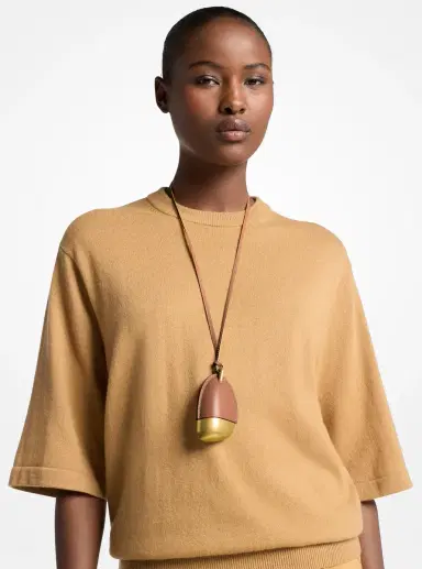 Michael Kors Collection Brushed Brass and Leather Wrapped Pendant Necklace | Thumbnail 19 Michael Kors Collection Brushed Brass and Leather Wrapped Pendant Necklace | Thumbnail 19