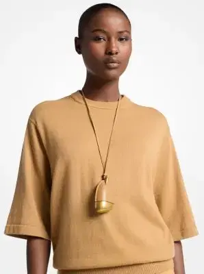 Michael Kors Collection Brushed Brass and Leather Wrapped Pendant Necklace | Thumbnail 4 Michael Kors Collection Brushed Brass and Leather Wrapped Pendant Necklace | Thumbnail 4