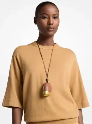 Michael Kors Collection Brushed Brass and Leather Wrapped Pendant Necklace | Thumbnail 8 Michael Kors Collection Brushed Brass and Leather Wrapped Pendant Necklace | Thumbnail 8