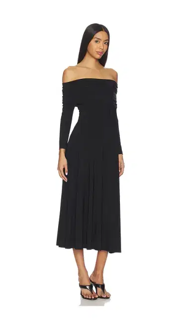 Norma Kamali 3/4 Sleeve Cowl Neck Flared Dress | Thumbnail 2 Norma Kamali 3/4 Sleeve Cowl Neck Flared Dress | Thumbnail 2