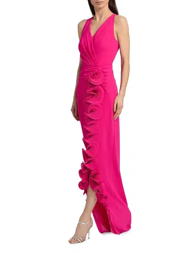 BADGLEY MISCHKA Women's Ruffle-Front Surplice Neck Gown | Thumbnail 2 BADGLEY MISCHKA Women's Ruffle-Front Surplice Neck Gown | Thumbnail 2