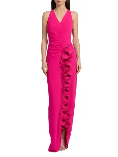 BADGLEY MISCHKA Women's Ruffle-Front Surplice Neck Gown | Thumbnail 3 BADGLEY MISCHKA Women's Ruffle-Front Surplice Neck Gown | Thumbnail 3