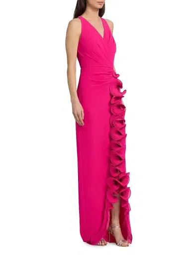 BADGLEY MISCHKA Women's Ruffle-Front Surplice Neck Gown | Thumbnail 4 BADGLEY MISCHKA Women's Ruffle-Front Surplice Neck Gown | Thumbnail 4