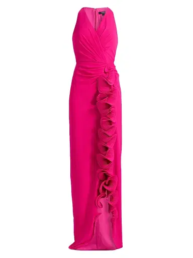 BADGLEY MISCHKA Women's Ruffle-Front Surplice Neck Gown | Thumbnail 1 BADGLEY MISCHKA Women's Ruffle-Front Surplice Neck Gown | Thumbnail 1