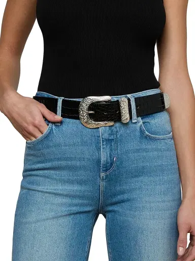 L'Agence Women's Otera Croc-Embossed Leather Belt - Black Croc Embossed - Size Large | Thumbnail 2 L'Agence Women's Otera Croc-Embossed Leather Belt - Black Croc Embossed - Size Large | Thumbnail 2