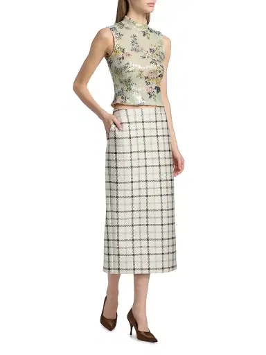 Brandon Maxwell Women's Mercer Plaid Pencil Skirt - Windowpane Plaid | Thumbnail 2 Brandon Maxwell Women's Mercer Plaid Pencil Skirt - Windowpane Plaid | Thumbnail 2