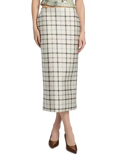 Brandon Maxwell Women's Mercer Plaid Pencil Skirt - Windowpane Plaid | Thumbnail 3 Brandon Maxwell Women's Mercer Plaid Pencil Skirt - Windowpane Plaid | Thumbnail 3