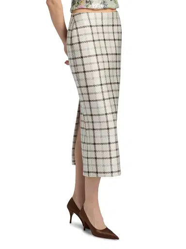 Brandon Maxwell Women's Mercer Plaid Pencil Skirt - Windowpane Plaid | Thumbnail 4 Brandon Maxwell Women's Mercer Plaid Pencil Skirt - Windowpane Plaid | Thumbnail 4
