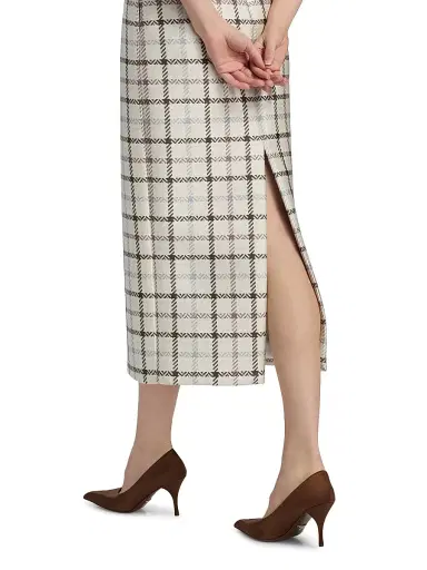 Brandon Maxwell Women's Mercer Plaid Pencil Skirt - Windowpane Plaid | Thumbnail 6 Brandon Maxwell Women's Mercer Plaid Pencil Skirt - Windowpane Plaid | Thumbnail 6