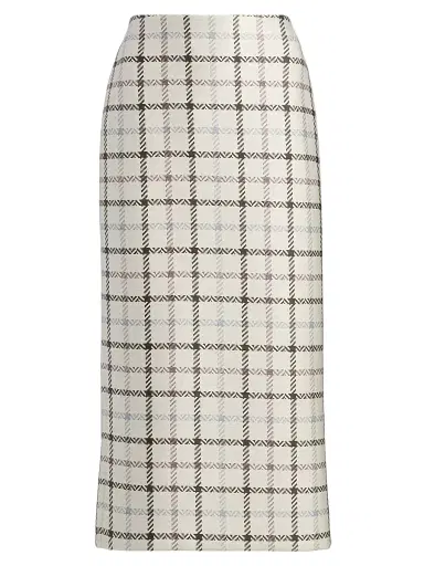 Brandon Maxwell Women's Mercer Plaid Pencil Skirt - Windowpane Plaid | Thumbnail 1 Brandon Maxwell Women's Mercer Plaid Pencil Skirt - Windowpane Plaid | Thumbnail 1