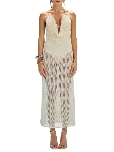 PatBo Women's Wave Mesh Halterneck Dress - Off White - Size Medium | Thumbnail 3 PatBo Women's Wave Mesh Halterneck Dress - Off White - Size Medium | Thumbnail 3