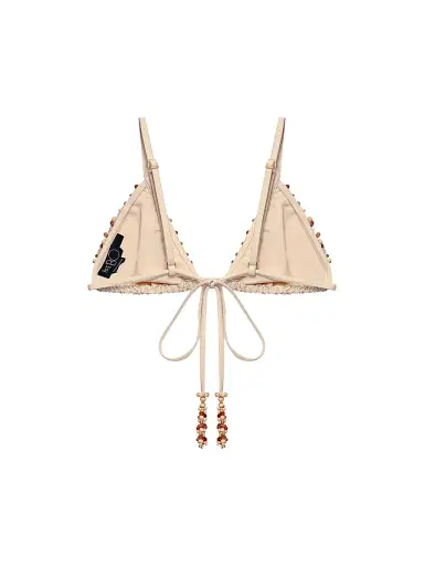 PatBO Women's Beaded Mesh Triangle Bikini Top - Beige | Thumbnail 2 PatBO Women's Beaded Mesh Triangle Bikini Top - Beige | Thumbnail 2