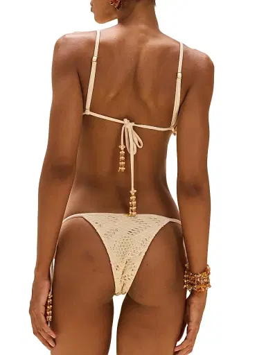 PatBO Women's Beaded Mesh Triangle Bikini Top - Beige | Thumbnail 4 PatBO Women's Beaded Mesh Triangle Bikini Top - Beige | Thumbnail 4