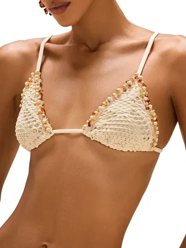 PatBO Women's Beaded Mesh Triangle Bikini Top - Beige | Thumbnail 5 PatBO Women's Beaded Mesh Triangle Bikini Top - Beige | Thumbnail 5