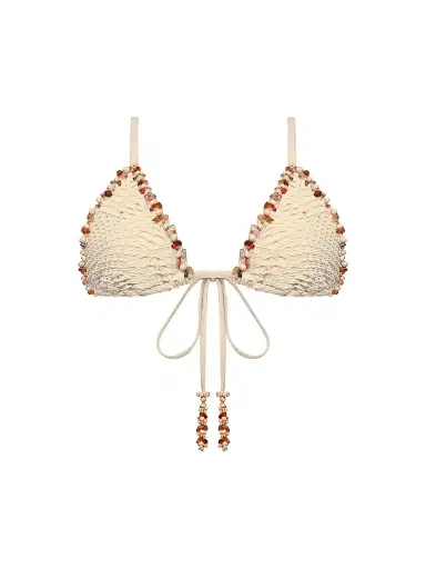 PatBO Women's Beaded Mesh Triangle Bikini Top - Beige | Thumbnail 1 PatBO Women's Beaded Mesh Triangle Bikini Top - Beige | Thumbnail 1