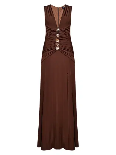 PatBo Women's Moonlit Jersey Plunge Gown - Brown - Size 2 | Thumbnail 1 PatBo Women's Moonlit Jersey Plunge Gown - Brown - Size 2 | Thumbnail 1
