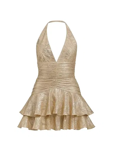 PatBo Women's Golden Dust Ruffle Minidress - Gold | Thumbnail 1 PatBo Women's Golden Dust Ruffle Minidress - Gold | Thumbnail 1
