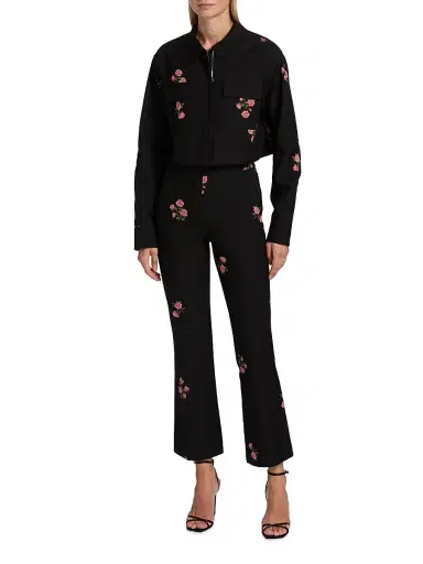 Giambattista Valli Women's Floral Fil Coupé Cotton Crop Jacket - Black Multi - Size 8 | Thumbnail 2 Giambattista Valli Women's Floral Fil Coupé Cotton Crop Jacket - Black Multi - Size 8 | Thumbnail 2