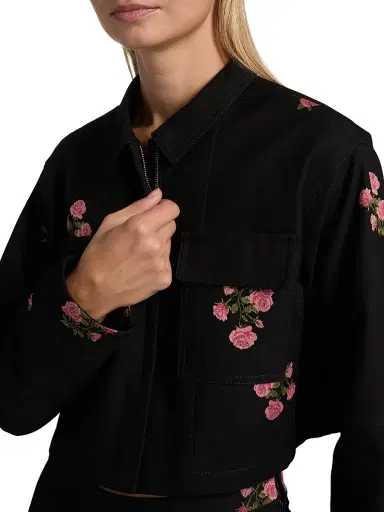 Giambattista Valli Women's Floral Fil Coupé Cotton Crop Jacket - Black Multi - Size 8 | Thumbnail 6 Giambattista Valli Women's Floral Fil Coupé Cotton Crop Jacket - Black Multi - Size 8 | Thumbnail 6
