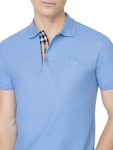 Burberry Men's Eddie Check-Trim Cotton Polo Shirt - Cornflower Blue | Thumbnail 2 Burberry Men's Eddie Check-Trim Cotton Polo Shirt - Cornflower Blue | Thumbnail 2
