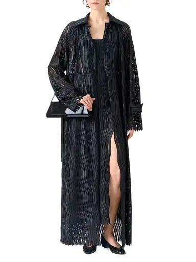 Akris Women's Estelle Techno-Wave Guipire Coat - Black - Size 8 | Thumbnail 2 Akris Women's Estelle Techno-Wave Guipire Coat - Black - Size 8 | Thumbnail 2