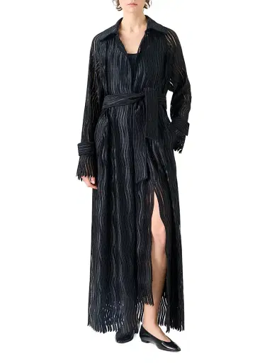 Akris Women's Estelle Techno-Wave Guipire Coat - Black - Size 8 | Thumbnail 3 Akris Women's Estelle Techno-Wave Guipire Coat - Black - Size 8 | Thumbnail 3
