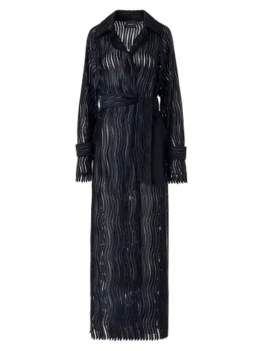 Akris Women's Estelle Techno-Wave Guipire Coat - Black - Size 8 | Thumbnail 1 Akris Women's Estelle Techno-Wave Guipire Coat - Black - Size 8 | Thumbnail 1