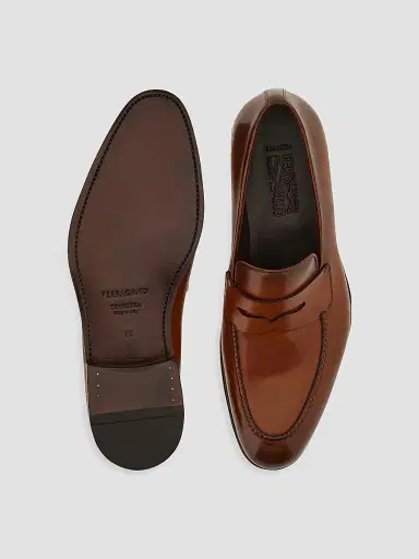 Ferragamo Men's Brandy Polished Leather Penny Loafers - Natural - Size 12 | Thumbnail 4 Ferragamo Men's Brandy Polished Leather Penny Loafers - Natural - Size 12 | Thumbnail 4