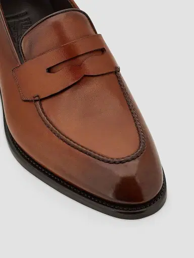 Ferragamo Men's Brandy Polished Leather Penny Loafers - Natural - Size 12 | Thumbnail 5 Ferragamo Men's Brandy Polished Leather Penny Loafers - Natural - Size 12 | Thumbnail 5