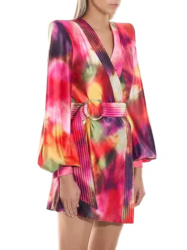 Zhivago Women's Cala Conta Tie-Dye Satin Tie-Waist Minidress | Thumbnail 3 Zhivago Women's Cala Conta Tie-Dye Satin Tie-Waist Minidress | Thumbnail 3